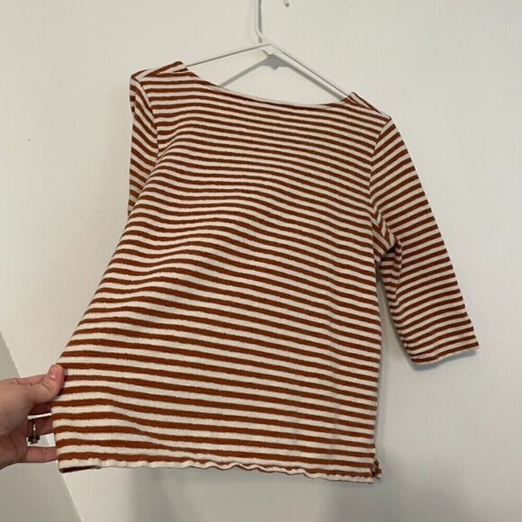 J. JILL Striped Square Neck Top Brown Cream ish 3/4 Sleeve 100% Cotton PETITE M - Picture 14 of 14